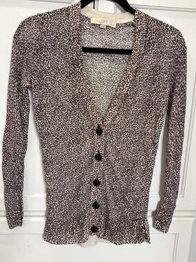 Ann Taylor Loft Petites Leopard Animal Print Button-Down Cardigan Sweater SP